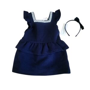 Janie And Jack Navy Blue Quilted Dress with Headband Nwt Sz 18/24 Months